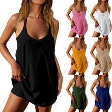 Simua Plus Size Atletik Jumpsuits til Kvinder Sommer Minikjole Indbyggede Shorts med Lommer Romper Trendy Outfit