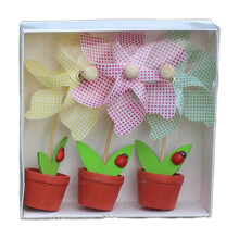 3Pcs Small Windmills with Flowerpots Pinwheels Toy Desktops Decorations Ornament Plastic Wind Spinner Kids Photo Props