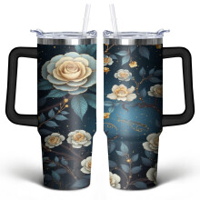 Paisley 30oz Tumbler with Handle Lid & Straw – Stainless Steel, Double-Walled Vacuum Insulated – Compatible with Anniversary, Wedding, Birthday