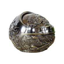 Windproof Indoor/Outdoor Ashtrays, Portable Metal Spherical Ashtrays with Bronze Dragon & Phoenix Patterns – Compatible with Standard Cigarettes