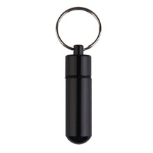 Portable Aluminum Pill Bottle Case Waterproof Drug Holder Keychain (Black)