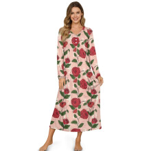 Women's Cozy Button-Front Sleepshirt, Soft Long Sleeve Nightgown – Full-Length Sleepwear for Valentine’s Day, Rose Pink, 3XL