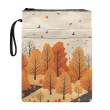Vintage Zipper Bag with Decorative Design Book Protection Polyester Fabric Reusable Lightweight for Readers11.42 x 8.66 Inch 1 pc, Fall Trees Sky