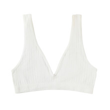 harmtty Deep V-neck Wide Shoulder Straps Ribbed Women Bra Seamless Push Up Gym Underwear Female Clothing,White,M