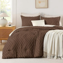 Brown Boho Comforter Set Full Size 3-Piece Tufted Chevron