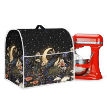 Dammtät blandaröverdrag med fickor och handtag, kompatibel med 6-8 liters blandare, kråkfjärilsblommor och måndesign