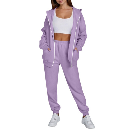 Conjunto de moletom feminino com capuz e calça jogger (2 peças)