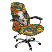 Stretch Office Chair Cover with Elastic Edge, Machine Washable, Large High-Back Slipcover, Cow Sunflower Pattern, S – Compatible with Standard