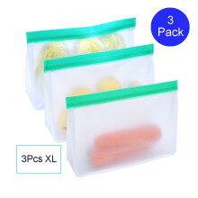Conjunto de 3 Sacos de Silicone Reutilizáveis TETOU, com Fecho Ziplock à Prova de Vazamentos, Sem PEVA, para Alimentos, Lanches, Carnes, Queijos e