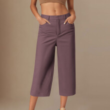 Cropped bukser til kvinder Trendy Business Casual Højtaljede Pull On-bukser med lige ben og lommer