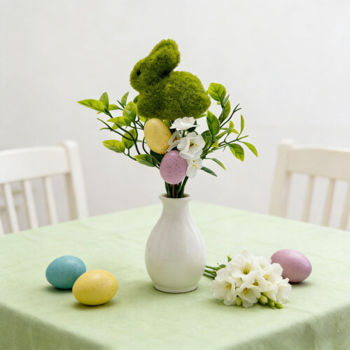 Easter Bunny Artificial Stems with Colorful Eggs and Leaves