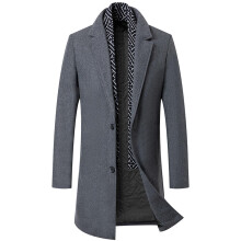 Trench-coat d'affaires pour homme, manteau mi-long en laine mélangée avec écharpe amovible, idéal pour l'automne et l'hiver.