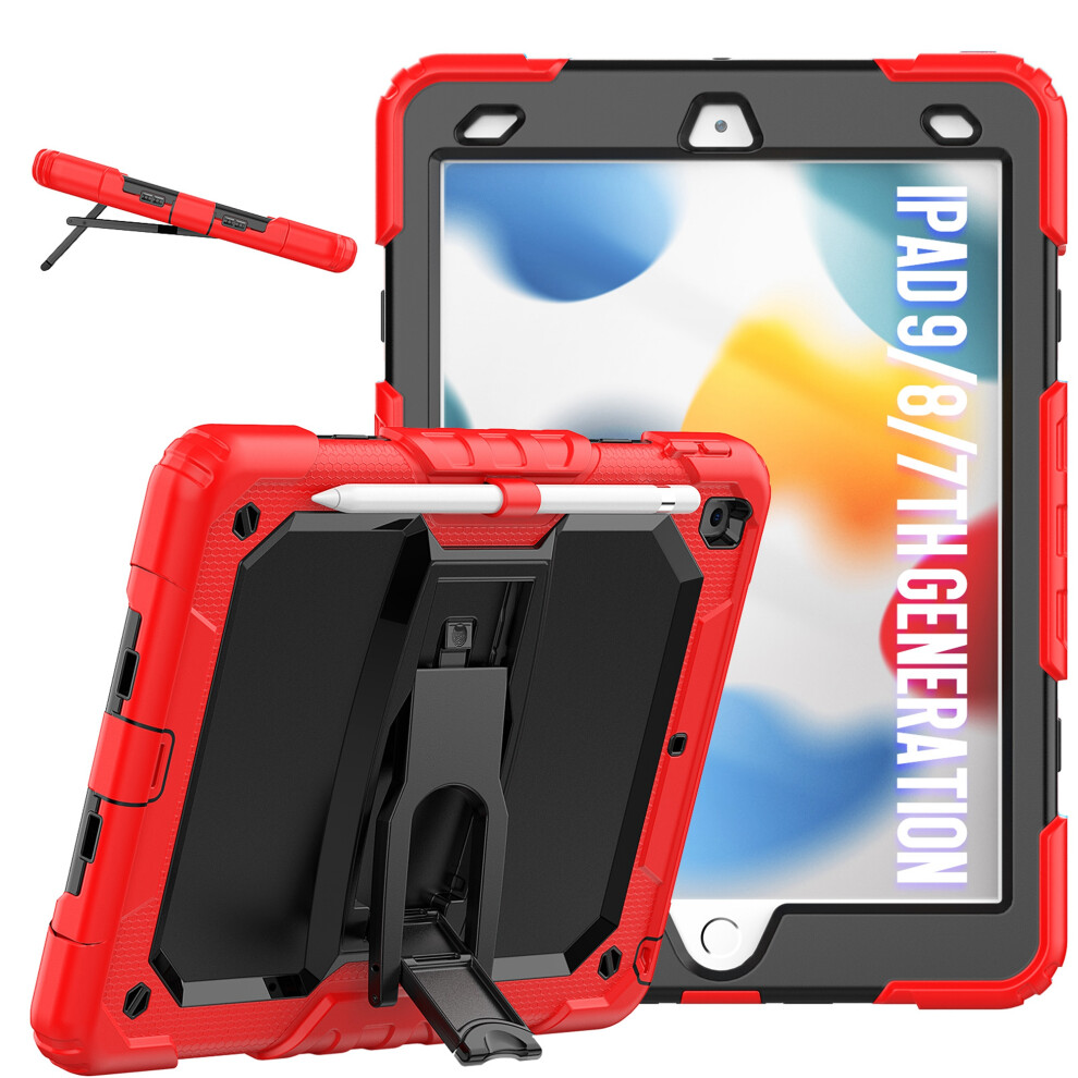 Shockproof 3-Layer Case For Apple Ipad 9Th/8Th/7Th Gen 10.2" (2021), Rubber Armor With Kickstand, Compatible With Ipad Red 9028731668161