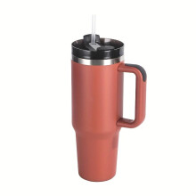 Stainless Steel Tumbler with Straw & Handle, Vacuum Insulated Travel Mug for Cars, Durable Reusable Cup for Cold & Hot Water, Light Green
