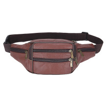 Premium Leather Waist Pack for Men - Large Capacity Sports Fanny Pack with 7 Pockets, Adjustable Belt, Waterproof Cowhide
