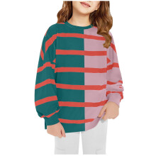 Stribet pigesweatshirt, rund hals langærmet pullover – lyserød, størrelse 11-12 år, efterår/vinter afslappet outwear