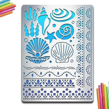 Metallschablone „Muscheln & Seetangspitze“, 5,5  7,5 Zoll, Edelstahl, geeignet für DIY-Projekte wie Scrapbooking, Tagebücher, Gravuren und