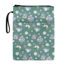 Zippered Book Cover – Teal Floral Pattern, 300D Polyester