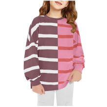 Girls Striped Sweatshirts Crew Neck Long Sleeve Pullover