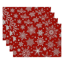 DAMAI Christmas Placemats Set of 4, 12x18 in Snowflake Design, Washable Red & Blue Winter Holiday Table Mats – Compatible with Home, Dining Room