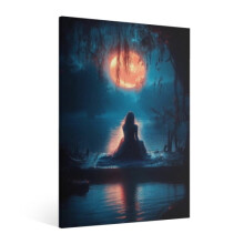 Vintage Halloween Witch Canvas Wall Art – Retro Gothic Horror Poster, Spooky Ghost Decor for Living Room, Bedroom, Bar, Party (Framed), Compatible