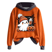 Dětská batolecí dívčí mikina s kapucí, halloween, kreslený potisk duchů, dlouhý rukáv, útulná ležérní mikina s kulatým výstřihem