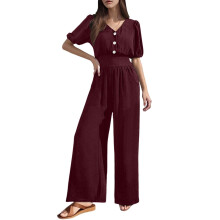 Stilfuld damejumpsuit afslappet tøj slim fit med taljejustering alsidigt design sommer efterårsjumpsuit ensfarvet boho hverdagstøj
