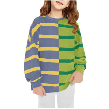 Mintgrøn stribet sweatshirt til piger 11-12 år, rund hals, lange ærmer og løs pullover – efterår/vinter afslappet outwear