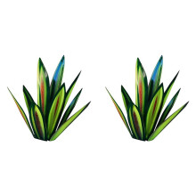 2X 13.7Inch Tequila Rustic Sculpture, DIY Hand Painted Metal Agave Plants,Outdoor Garden Lawn Ornaments-Green