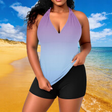 Σετ Tankini Ombre για γυναίκες, μεγάλα μεγέθη, λαιμόκοψη halter, ενσωματωμένα μαξιλαράκια