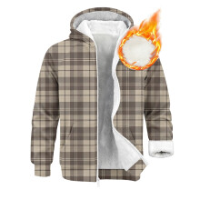 Cardigan da uomo casual autunno/inverno con cappuccio e fodera in pile, a quadri stampati - Giacca calda, marrone chiaro, XL