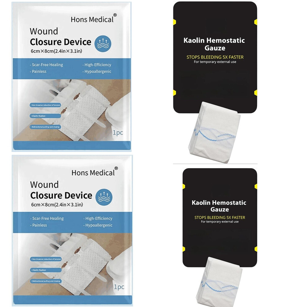 Advanced Quick-Clotting Hemostatic Gauze 3"x12.5' + Emergency Zip Stitch Wound Strips â Suture-Free Laceration Repair