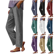 Dames cropped broek, effen kleur, hoge taille, trekkoord, casual, losse broek met zakken