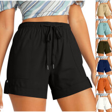 Simua Dames Plus Size Comfortabele Shorts met Trekkoord Casual Elastische Taille Zakken Losse Zomershorts