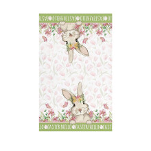 Pink Bunny Easter Kitchen Towel, 16x24", Rabbit Garland Design – Spring Farmhouse Dish Towel for Kitchen, Bathroom, Party (Compatible with Easter