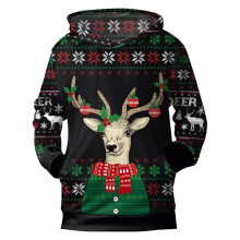 Moletom infantil com capuz, manga comprida, estampa de rena de desenho animado, para meninos e meninas, ideal para o Natal. Confortável e quentinho.