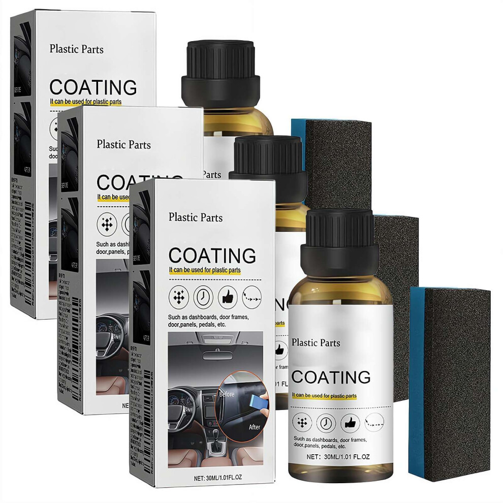 2025 Plastic Restorer Kit For Car Trim, Ceramic Coating With Sponge, Longlasting Gloss And Waterrepellent Protection, 3 Pcs 9771547616948