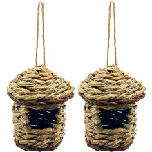 2-Pack Hanging Hummingbird Nest House, Ball Shape, Hand-Woven Natural Grass, Durable for Garden/Patio/Indoor (Type B)