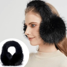 Paraorecchie da donna in morbido peluche a pelo lungo, con fodera in velluto, antigelo per le giornate fredde, con fascia regolabile – Nero