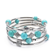 Beaded Bangle Wrap Bracelet for Her, Layered Bracelets with Natural Stone, Jewellery Gifts for Women Ladies