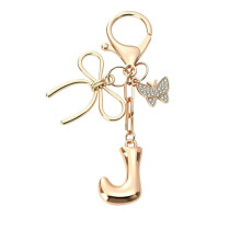 Portachiavi con iniziale a bolla, fiocco e farfalla - Ciondoli per borse con lettere dorate per donna, graziosi accessori per borsetta