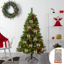 12 Pack Pre-tied Christmas Bows, Red Green with Gold Pattern, Durable Christmas Tree Gift Wrapping Decorations