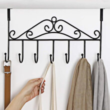 Black Over-the-Door Hooks with 7 Coat Hooks, Compatible with Standard Doors, Towel Rack & Hat Organizer