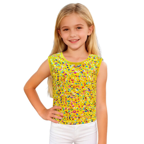Kids Leopard Glitter Tank Top Yellow Size 150