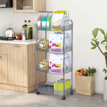 Carrello portaoggetti a 4 ripiani trasparente con ruote – Organizer multiuso in plastica per cucina/bagno/camera da letto, salvaspazio con ruote