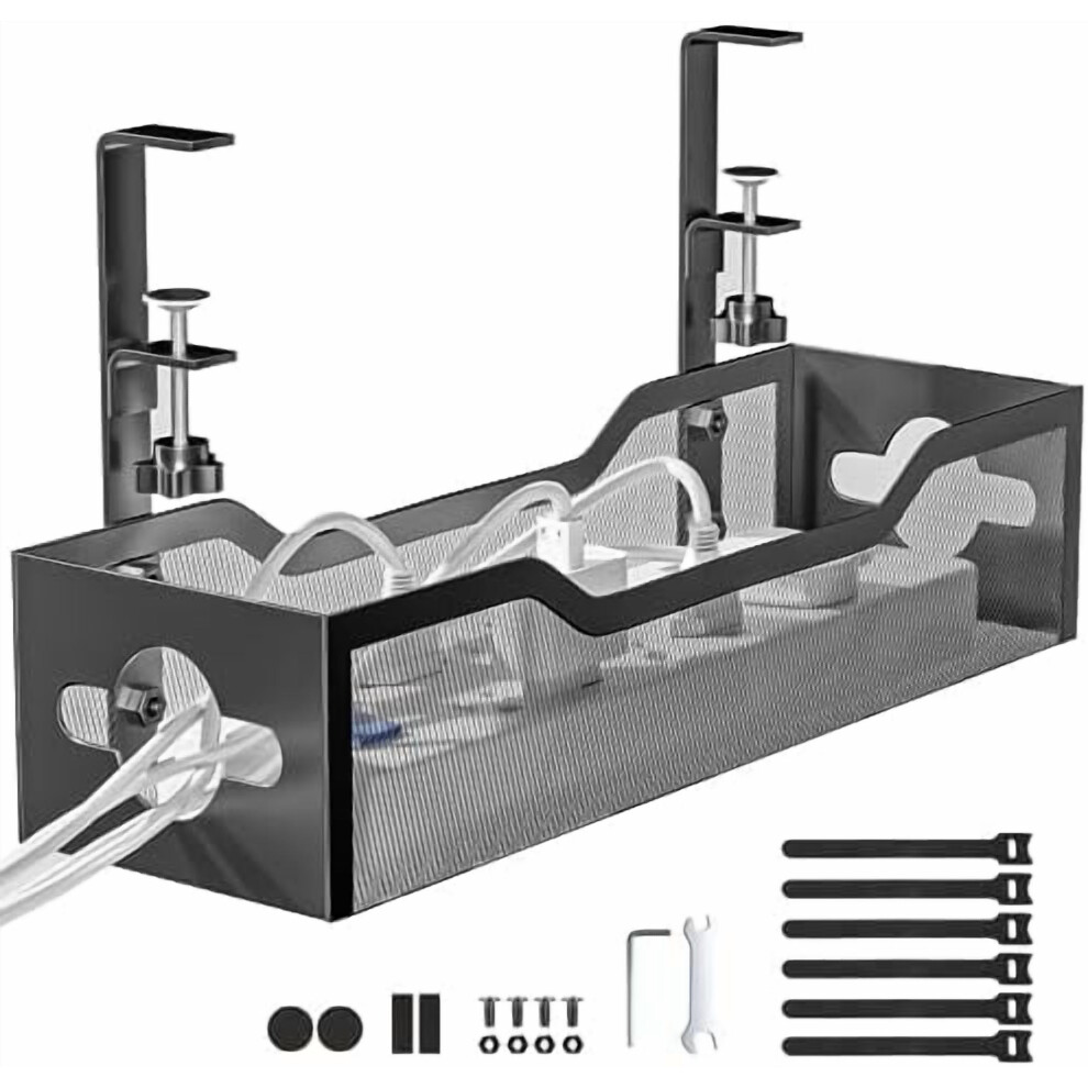 Black Under Desk Cable Management Tray Â No-Drill, Clamp-On Cord Organizer Compatible With All Desks 9028731568515