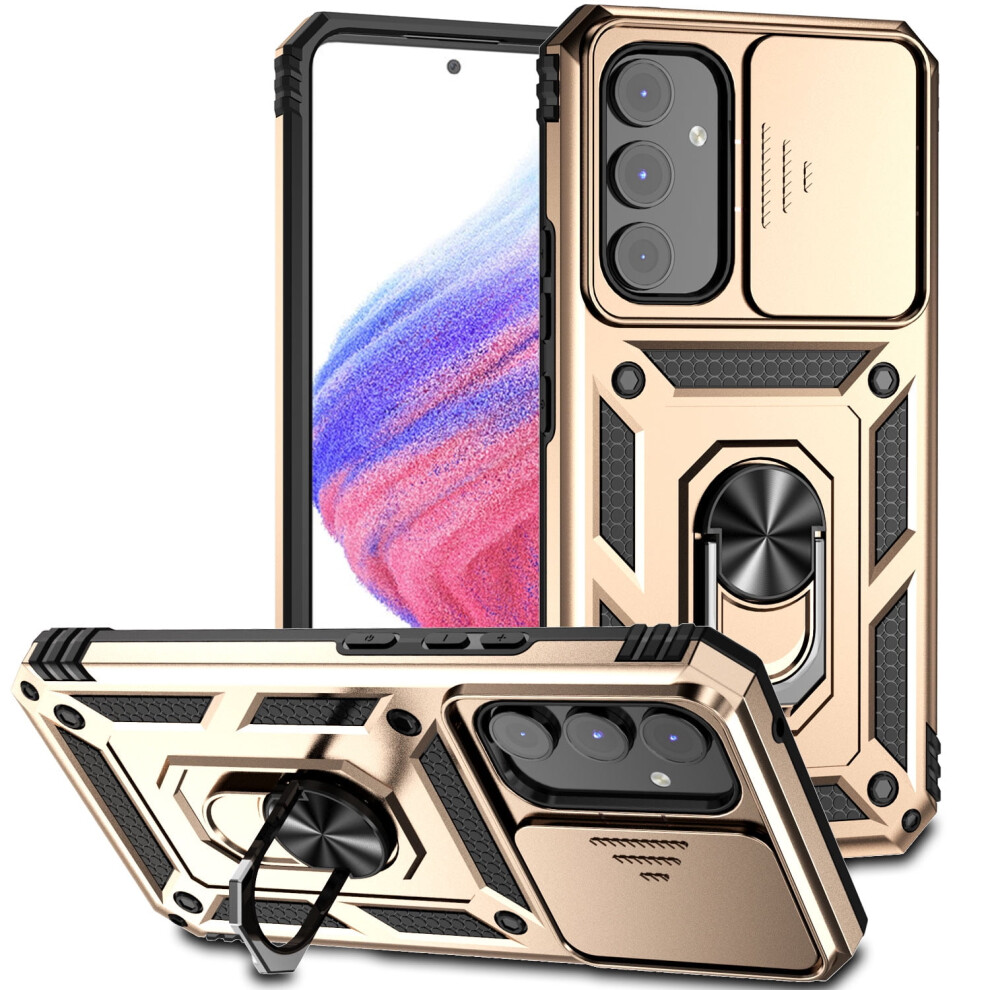 Galaxy A35 Case With Slide Camera Cover, Drop-Tested Military Grade, Rotating Ring Kickstand, Compatible With Samsung Galaxy A35 5G 6.6" 2024, Gold 9479868617766