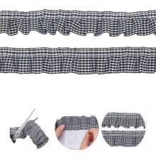 Gingham Fabric Satin Ribbon, Gathered Fabric Edge Trimming,5 Yards Trimming Ribbon for Sewing,Making Crafts,Dresses,1Pack