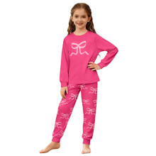 Girls Outfits Set 2 Piece Home Clothes Set Kids Bow Print Long Sleeve Crewneck Top Ankle-Tied Bottoms Ages 3-14 Years Leisure Outfit