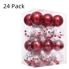 24-Pack Shatterproof Christmas Ball Ornaments, 60mm Red Baubles, Compatible with All Tree Sizes